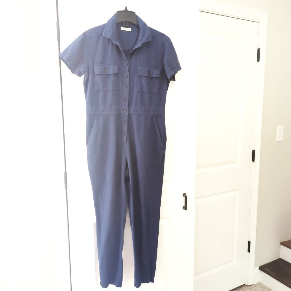 Outerknown SEA Jumpsuit Size Small Organic Cotton Linen Blend Washed Navy